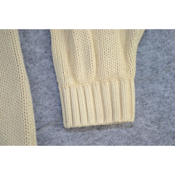 Vintage Tommy Hilfiger Sweater Mens L Ivory Cable Knit Cotton Crewneck Snowflake - Picture 2 of 14